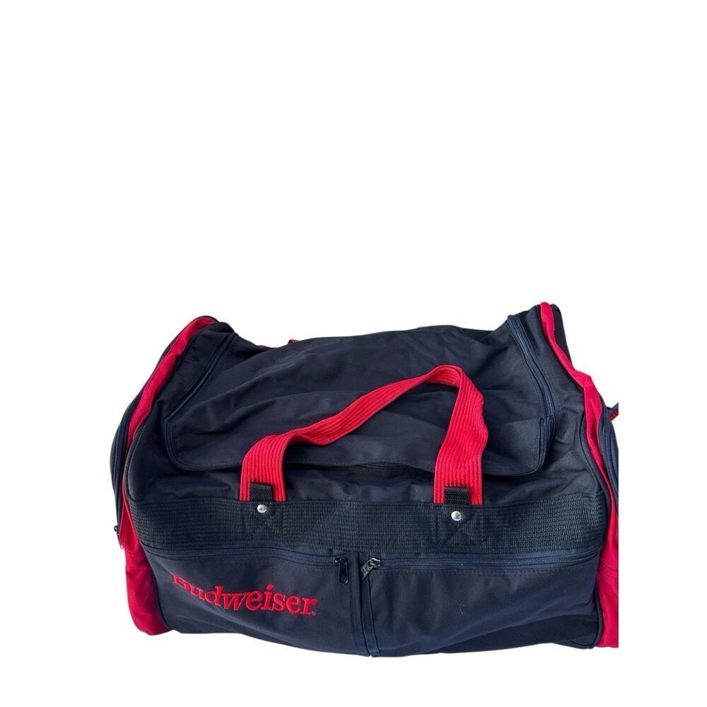Budweiser duffle tote bag‎ black red 23x12x14 adj strap
